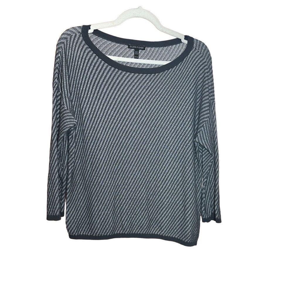 Eileen Fisher Knit Sweater Gray BlackāWhite Tencel Marled Lightweight Classic Sz